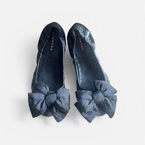 Prada Black Patent Leather Bow Ballet Flats
